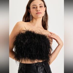 Lulus VIP Attitude Black Feather Strapless Crop Top